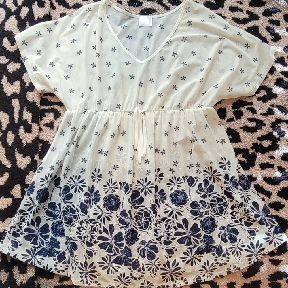 Siren Lily Navy Blue And White Mesh Maternity Top
